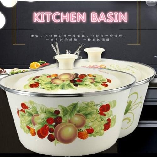 Kitchen Utensil Enamel basin with lid hand-washing bowl dumpling filling Soup Dishes and Basin