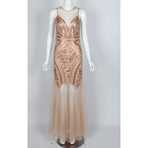 Maxi long chic casual beach party elegant tall floor length gold sleeveless gatsby tank sequins desainer dress for woman 2018