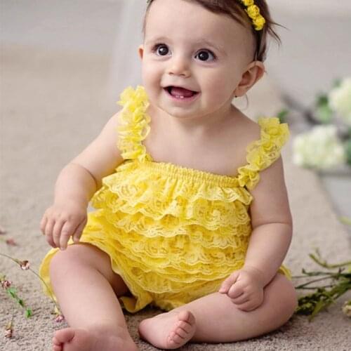 Cute Girls Clothing Baby Yellow Lace Rompers Toddler Infant Jumpsuits Ruffle Romper Baby Birthday Party Outfit