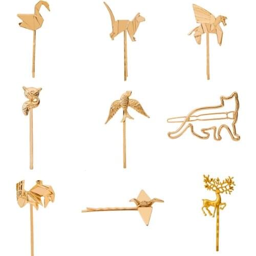 Many Kinds Animal Fox God Cat Swan Deer Birds etc Golden Silver Plated Metallic Hair Clips and Pins Women Hair Jewelry