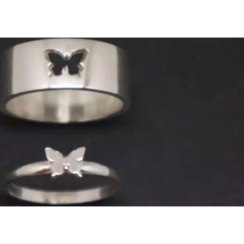 Fashion Silver Color Hollow Butterfly Couple Rings for Men Womens Wedding Ring Engagement Ring Party Jewelry Lovers Gifts