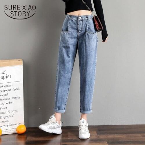 Fashion High Waist Jeans Women Jeans 2021 Autumn Loose Cotton Harem Denim Trousers Office Lady with Chic Multi-Pockets 10730