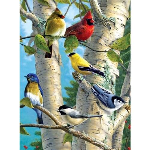 Mosaic Embroidery Square/round Beads Birds Birch Tree Cross Stitch Painting Beads Inlay Handwork Kits