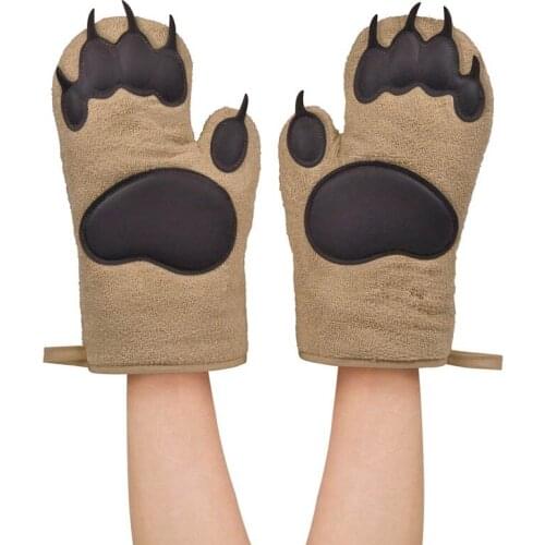 Cartoon Bears Paw Oven Mitts Microwave Insulation Anti-hot Thickening Silicone Gloves for Home Kitchen Tray Dish Bowl Holder