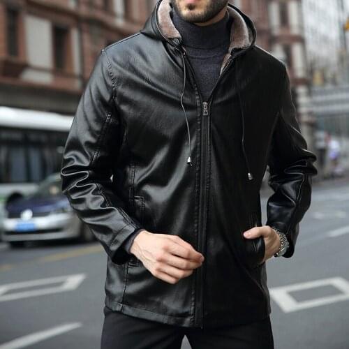 Fashion Men Leather Coat Autumn Winter Male Hooded Warm PU Jackets Coats Mens Faux Jacket Overcoat
