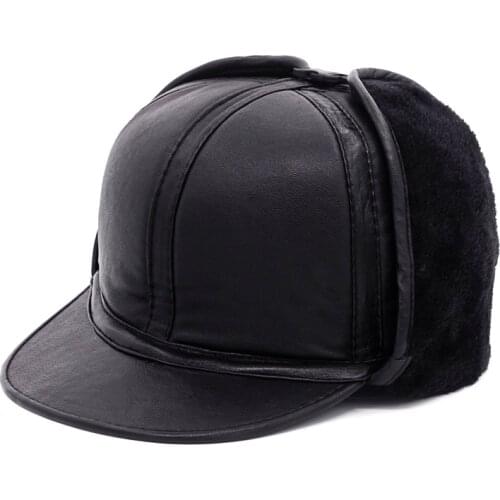 Adult Sheepskin Leather Hat Male Winter Thickening Warm Cap Student Ear Protection Cap Father Fashion Hat Manufacturers B-7137