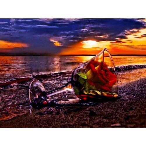 JMINE Div 5D glass rose flower sunset sea beach Full Diamond Painting cross stitch kits art Scenic 3D paint by diamonds