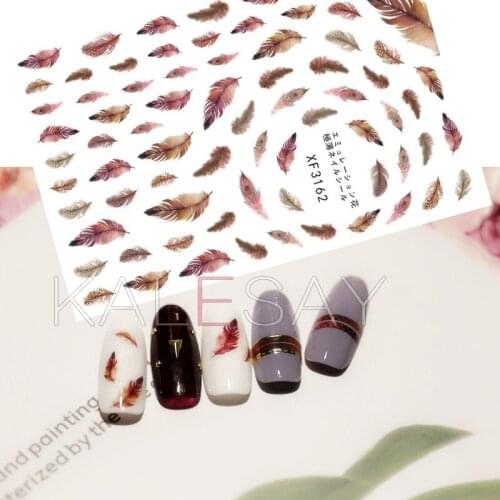 Nail Art Sticker for Design Manicure Feather Nail Art Decals Back Glue Adhesive Popular Feather Nail Foil Stickers Decoration