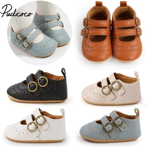 Baby Girls Boys Non-Slip PU First Walking Shoes, Buckle Strap Soft Sole Solid Infant Slip-on Sock Shoes