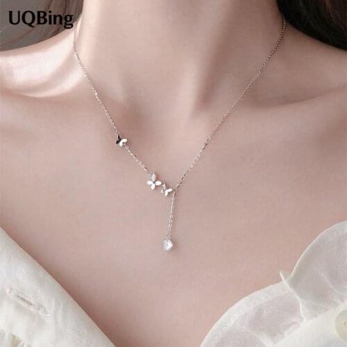 New Arrival Korean Style 925 Sterling Silver Zircon Butterfly Tassel Necklace Jewelry