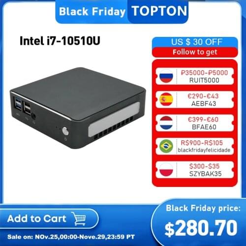 New Mini PC Windows 10 Intel i7-10510U I5-10210U 2*DDR4 M.2 Nuc Ultra Compact PC Barebone Computer Type-C 4K 60Hz HD2.0 DP WiFi