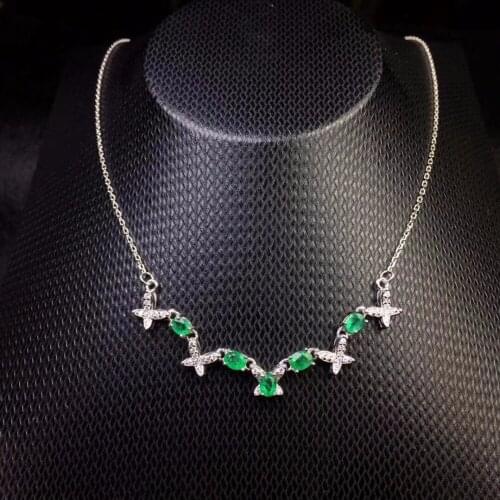 Uloveido Tested Emerald Butterfly Necklace for Women, 925 Sterling Silver Wedding Jewelry, 3*4mm Velvet Box Certificate FR155
