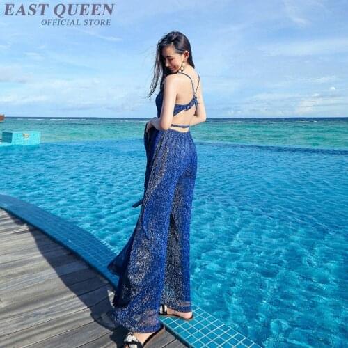 Sexy women jumpsuits &rompers in summer bohemian beach chiffon loose lace up boho Mexican overalls for women DD426 F