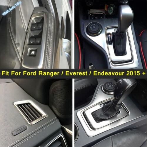 Armrest Window Lift Button / Stalls Gear Shift Box / AC Vent Outlet Cover Trim For Ford Ranger / Everest / Endeavour 2015 - 2020