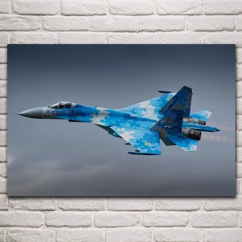 Cool SU 27 flanker b Ukrainian fighte military aircraft artwork living room home wall art decor wood frame fabric poster KN894