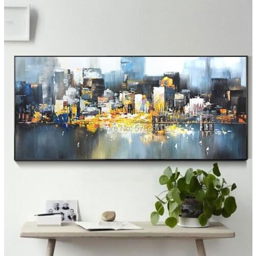 Hand Painted Abstract landscape city Oil Painting On Canvas Handmade Home Decor city picture wall art For Living Room