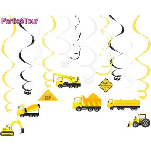 Construction Birthday Party Hanging Swirl Decor Tractor Truck Foil Swirls Pendant Ceiling Hanging Garland Banner for Home Decor
