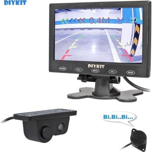 DIYKIT 7" Touch Button Ultra-thin Car Monitor + Rear View Car Camera Wireless Parking Radar Sensor Assistance System 2 in 1