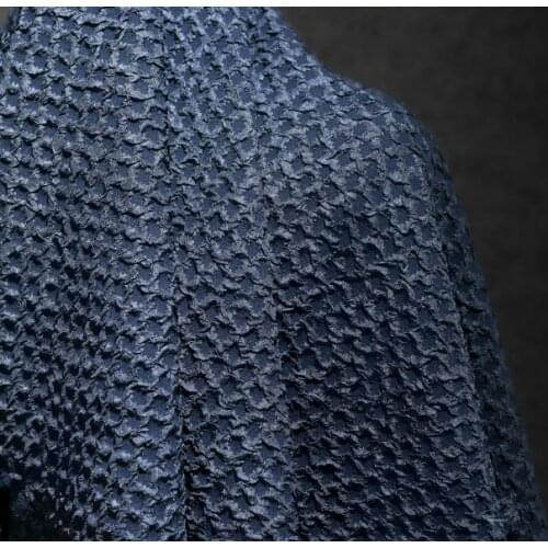 Dark blue jacquard checkered three-dimensional creative clothing designer fabric