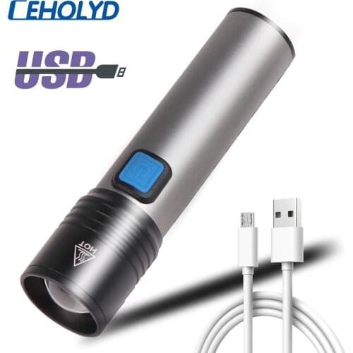 CEHOLYD USB Rechargeable LED Flashlight XM-L T6 Built-in 1200mAh 18650 Battery Waterproof Camping Light Zoomable Torch Lantern
