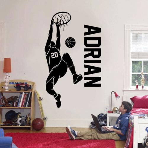Custom Name & No. Basketball Player Wall Sticker Vinyl Home Decor Boys Room Bedroom Sport Decals Removable Mural Wallpaper 4726