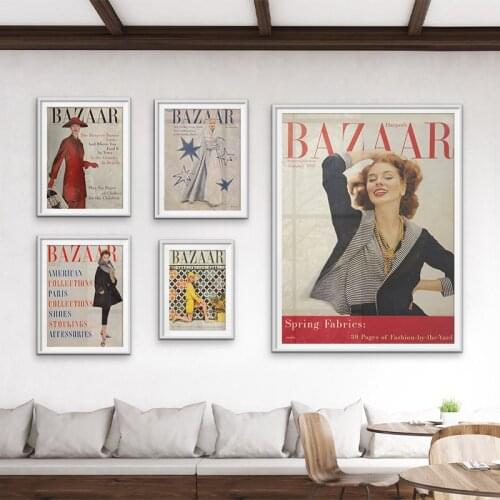Vintage Bazaar Cover Beauty Photography Canvas Painting Fashion Magazine Poster Wall Art Picture Print for Girls Room Home Decor