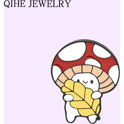 Cute Mushroom Enamel Pin Custom Funny Leaves Plant Brooches for Women Backpacks Lapel Pin Anime Badge Jewelry Gift Wholesale