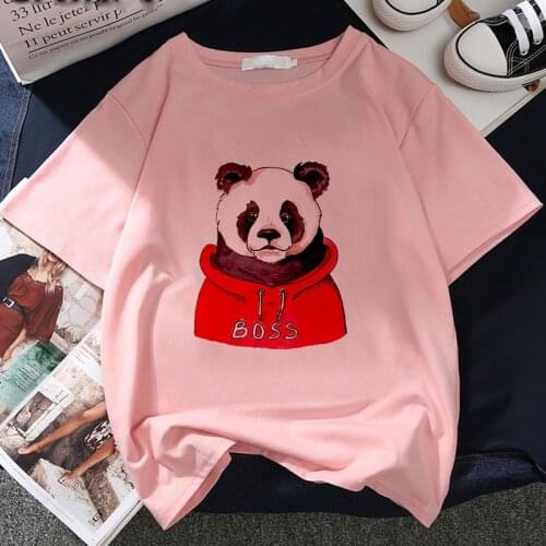Summer Women Cute Panda Print Clothing 2021 Funny Animal Clothes Print Tshirt Female Tee Top Ladies Graphic Short sleeve T-shirt