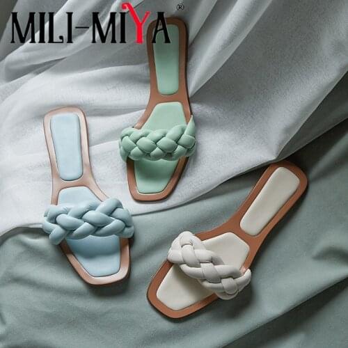 MILI-MIYA Fashion Design Women Sandals Square Toe Slip-On Square Toe Flat Heels Dress Summer Shoes Plus Size 34-40