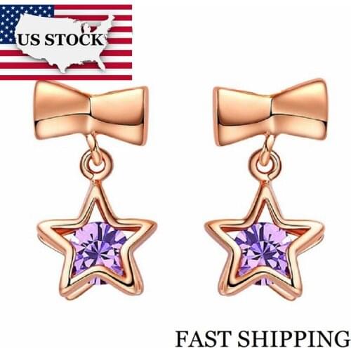 US STOCK 15% Off Star Fashion Zircon Stud Earrings for Women Earring Silver Earings for Girls Nickel Free Uloveido R503