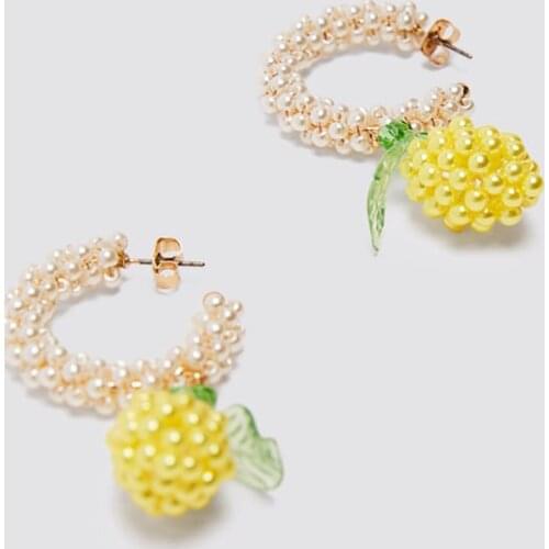 ZA Boho Handmade White Pearl Fruit Pineapple Drop Earrings For Women New Trendy Yellow Beaded Earring Bohemian Jewelry Gifts