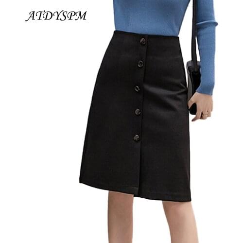 Vintage Midi Skirts Women Plus Size Breasted A-Line High Waist Skirt Elegant Lady Office Skirts Casual Loose Skirt jupe femme