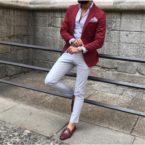 Custom Mens Suits Burgundy Red Suit Blazer Men Tuxedo Suit Jacket Men Suits for Wedding Slim Fit 2 Piece with Pants