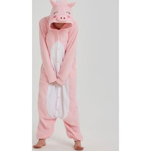 Women Onesie Animal Jumpsuit Pig Kigurumis Pink Cute Festival Party Outfit Adult Home Pajama Polar Fleece Loose Funny Overalls