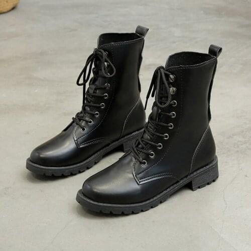 Winter Women Ankle Boots Black Leather 2021 Fashion Autumn Warm Fur Motorcycle Non-slip Waterproof Female Platform Boots Shoes