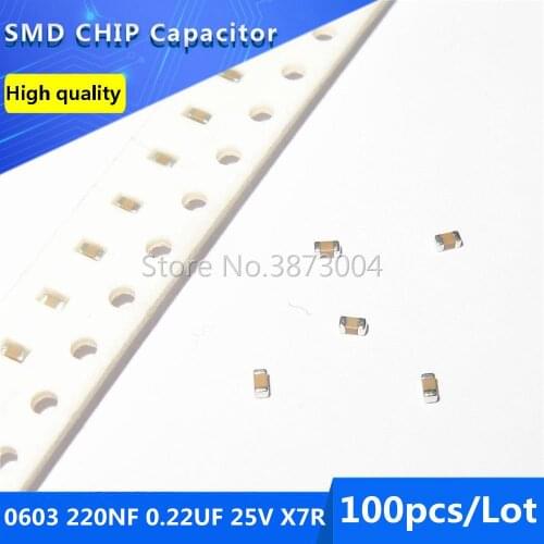 100pcs 0603 220NF 0.22UF 25V X7R 10% SMD Chip Capacitor