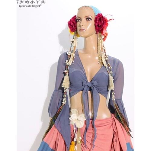 2019 Belly Dance Bolero Mesh Top Flared Blouse Women Sexy Female Clothes Colour 5 BYY36 40