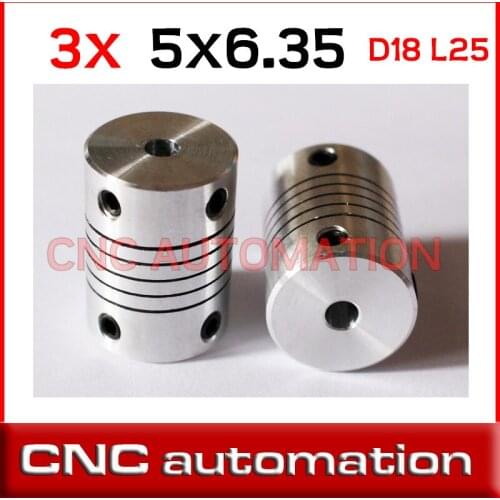 3pcs 5mm to 6.35mm Flexible Shaft Coupler 5*6.35mm Flex Shaft Coupling Connector Diameter 18mm Length 25mm 5x6.35mm