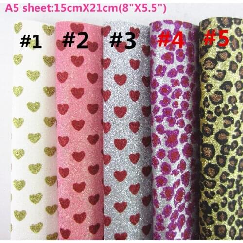 A5 sheet 15cm x21cm (8"X5.5") Love hearts Fine Glitter Frbric Leather Faux PU leather For bows earring DIY 1pieces F0177