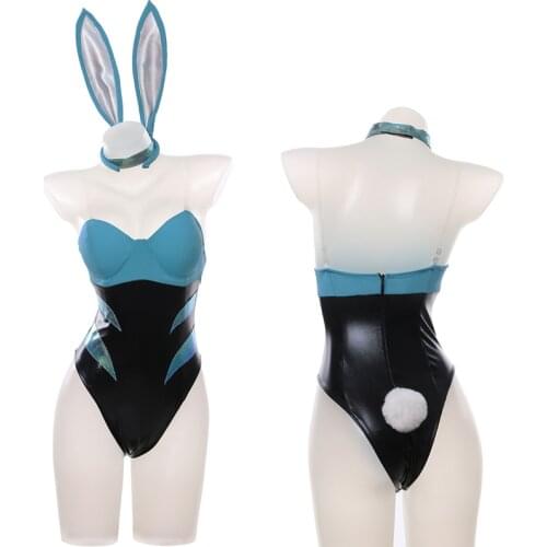 Akali Cosplay LOL KDA Bunny Girl Sexy Halloween Costumes Cute Rabbit Ears Jumpsuit Bodysuit Cool Sweet Girl New Set Drop Ship
