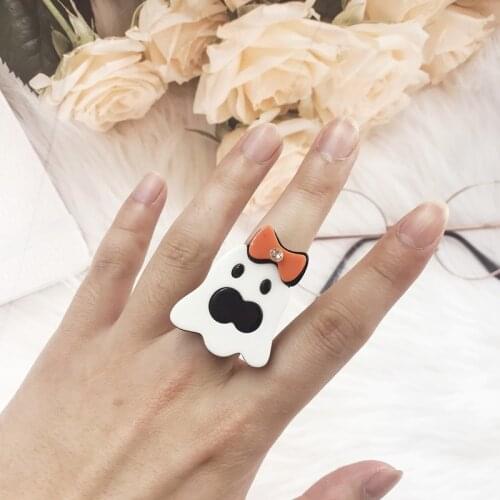 ZiccoWong Acrylic Halloween Bat Goast Rings For Women Girls Pumpkin Lantern Witch Adjustable Punk Rings Party Jewelry Gift