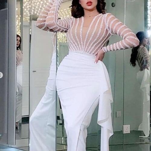 White prom dresses 2020 sheer crew neckline long sleeve sheath sashes pleats long evening dresses gowns vestidos de fiesta