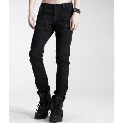 Punk Gothic Men Cotton Pants Trousers Steampunk Spring Autumn Black Wash Water Denim Large Size Jeans Pant