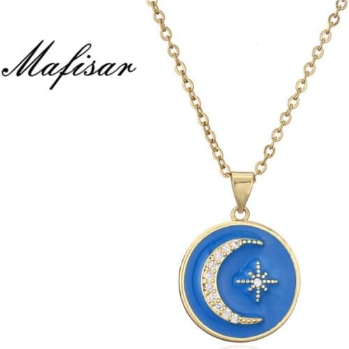 Mafisar 4 Colors Fashion Moon & Star Pendant Necklace For Women Men Gold Chain CZ Choker Necklace Female Party Jewelry Gift