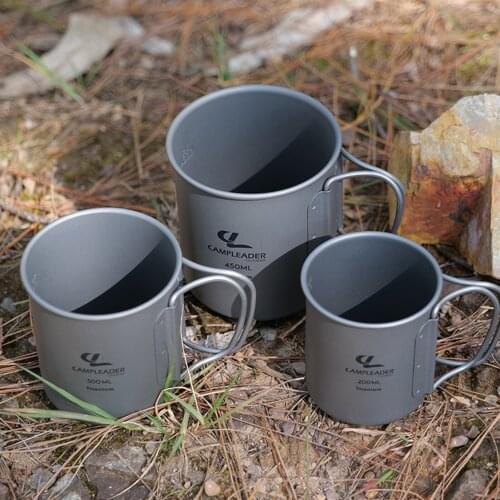3pcs/set Outdoor Water Cup with Foldable Handle Military Grade Titanium Cookware Set Portable Drinking Mug Camping Accessories