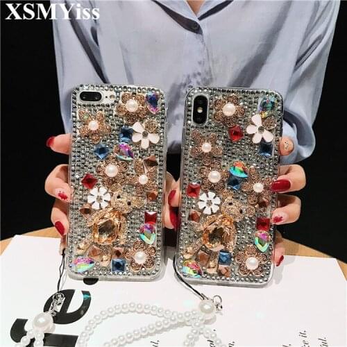 3D Bear Gem Stone Full Diamond Bling Cases For Samsung S6 S7 edge S8 S9 S10 Plus Lite Note 8 9 Crystal Coque Funda Capa Cover