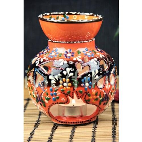 Decorative Handmade Basement Motif Gift Ceramic Censer 14 Cm Cm Big size Orange