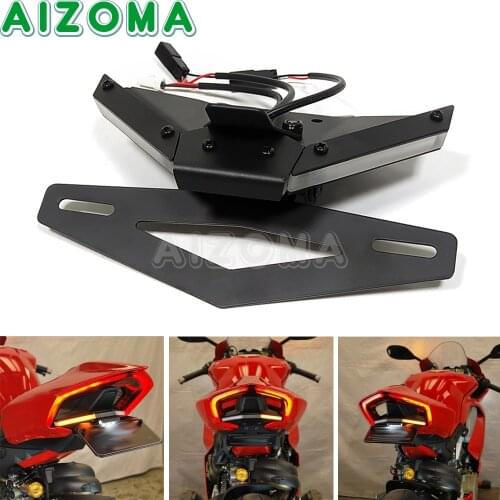For Ducati V4 V4S V2 2020-Up Motorcycle Rear License Plate Frame Holder LED Turn Signal Light Tail Tidy Fender Eliminator Kit