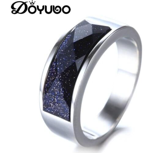 DOYUBO Hot Sale Mens Stainless Steel Ring Accessories With Square Blue Stones Male Fashion Ring Engrave Logo & Name DA141