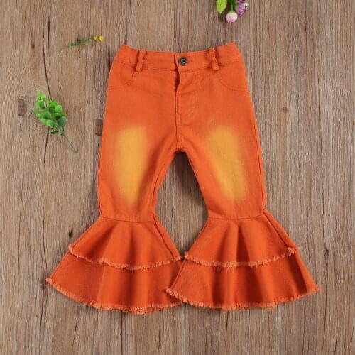 Baby Girls Double Flared Jeans Fahsion New Toddler White Washed Bell-bottom High-waist Denim Pants Spring Fall Outfit for Girls